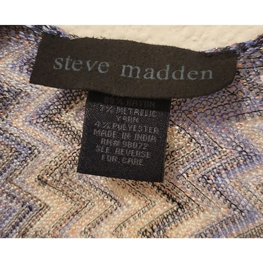 Steve Madden Women's Open Cardigan Kimono Chevron Gray Blue Metallic Gold OS